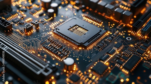 Illuminated Circuit Board with CPU  Close up