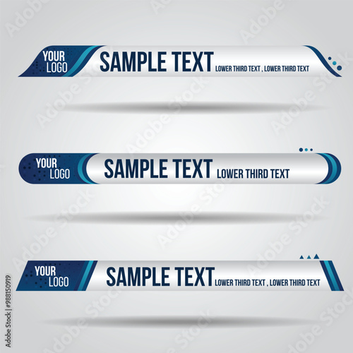 Lower third blue design template modern contemporary. Set of banners bar screen broadcast bar name. Collection of lower third for video editing on transparent background.
