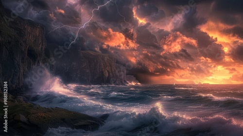 Stormy Seascape with Lightning