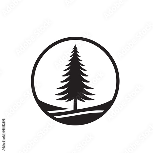 Pine tree vector silhouette. Pine tree logo, icon sign design. Evergreen tree illustration. Pine tree vector design isolated on white background.