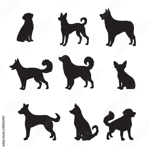 Isolated dogs on the white background. Dogs silhouettes. Vector EPS 10.	
