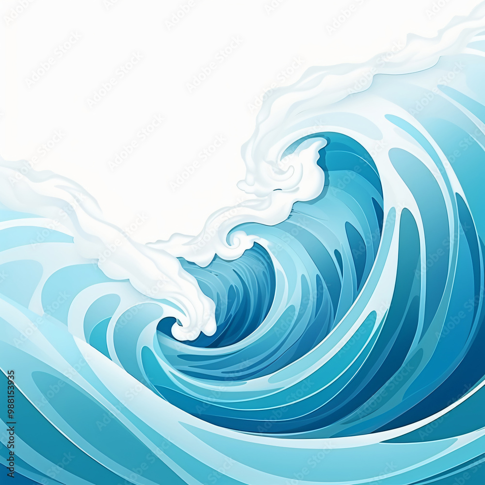 An illustration of crashing ocean waves in vibrant shades of blue and white depicts the power and beauty of the sea for graphic resources. An illustration of crashing ocean waves in vibrant shades of blue and white depicts the power and beauty of the sea for graphic resources.