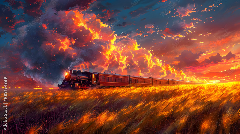 Train Through Golden Field Illustration Train Through Golden Field Illustration