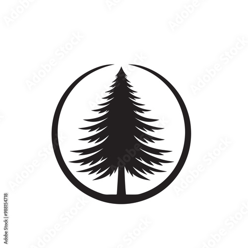 Pine tree vector silhouette. Pine tree logo, icon sign design. Evergreen tree illustration. Pine tree vector design isolated on white background.