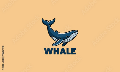 Blue whale vector illustration with minimalistic design