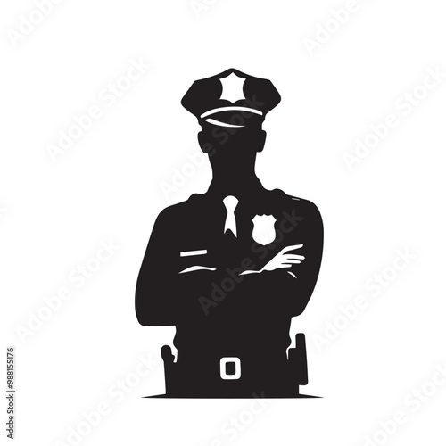 Policeman vector silhouette. Police officer logo, icon vector design isolated on white background. Policeman on duty vector illustration.