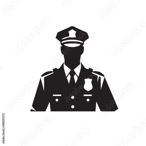 Policeman vector silhouette. Police officer logo, icon vector design isolated on white background. Policeman on duty vector illustration.