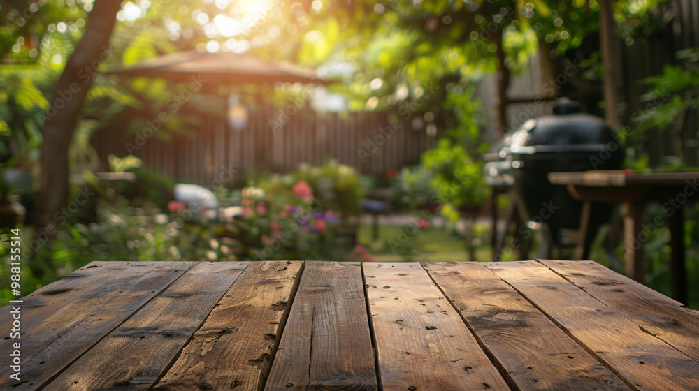 A rustic wooden table is set in a vibrant garden filled with greenery and flowers, creating an inviting atmosphere for lifestyle. A rustic wooden table is set in a vibrant garden filled with greenery and flowers, creating an inviting atmosphere for lifestyle.