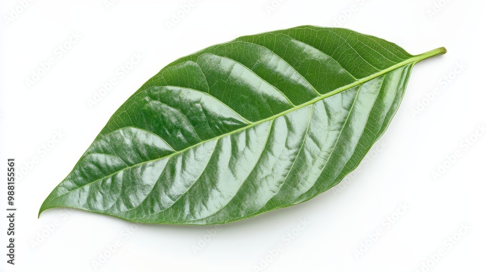 Obraz premium Green cocoa leaf isolated on white background
