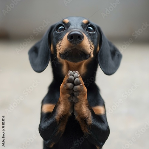 A cute dachshund dog with pleading eyes, showcasing an adorable expression of hope and anticipation.