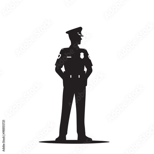 Policeman vector silhouette. Police officer logo, icon vector design isolated on white background. Policeman on duty vector illustration.