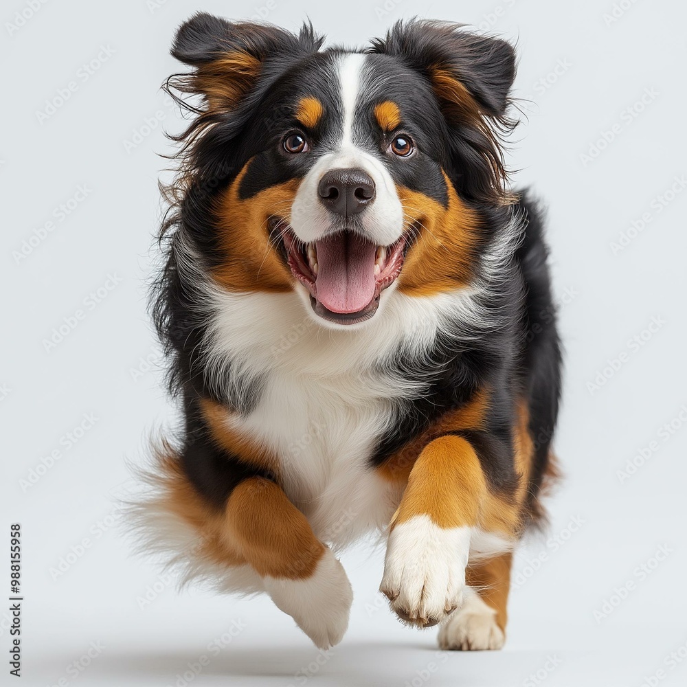A joyful dog runs with enthusiasm, showcasing its playful spirit and vibrant personality in a bright setting. A joyful dog runs with enthusiasm, showcasing its playful spirit and vibrant personality in a bright setting.
