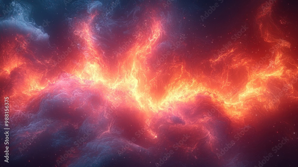 Fototapeta premium Abstract Cosmic Nebula with Red Orange and Blue Swirls