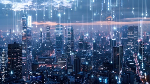 Wallpaper Mural Cityscape with Digital Connections Torontodigital.ca