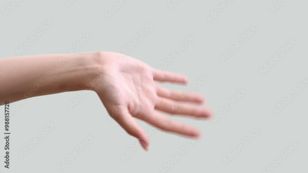 Vertical video. Hi gesture. Hello greeting. Friendly welcome. Meeting acquaintance. Female hand waving hey isolated on light neutral copy space background. Vertical video. Hi gesture. Hello greeting. Friendly welcome. Meeting acquaintance. Female hand waving hey isolated on light neutral copy space background.