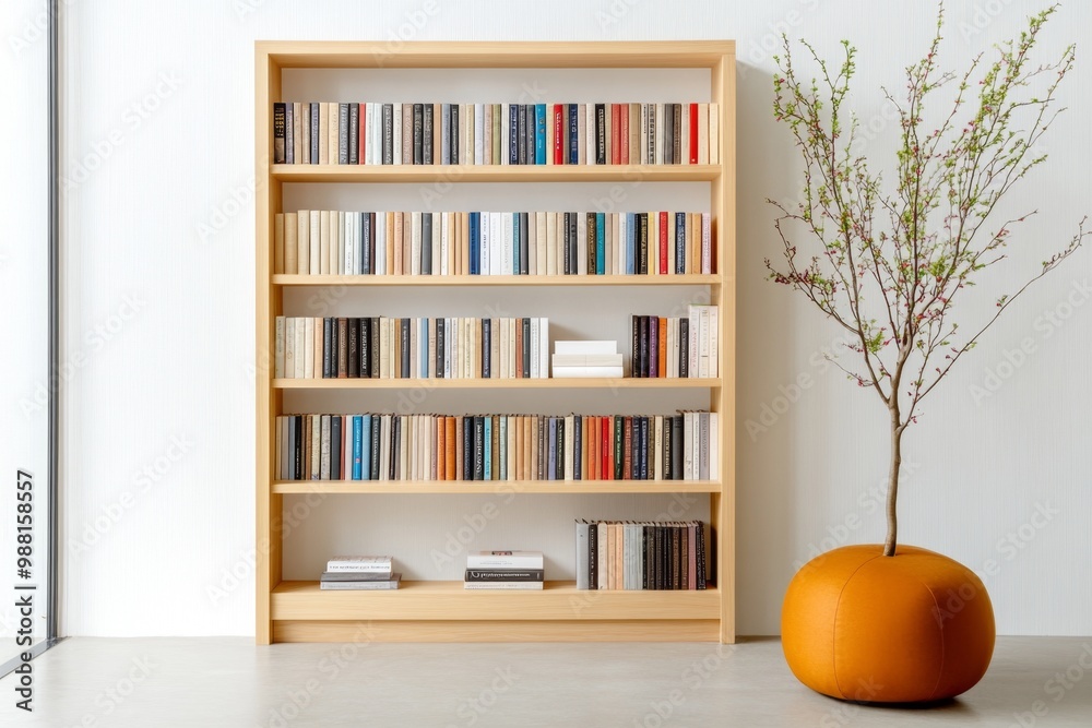 A minimalist bookshelf with a few carefully selected books, displayed in an organized, clutter-free space A minimalist bookshelf with a few carefully selected books, displayed in an organized, clutter-free space