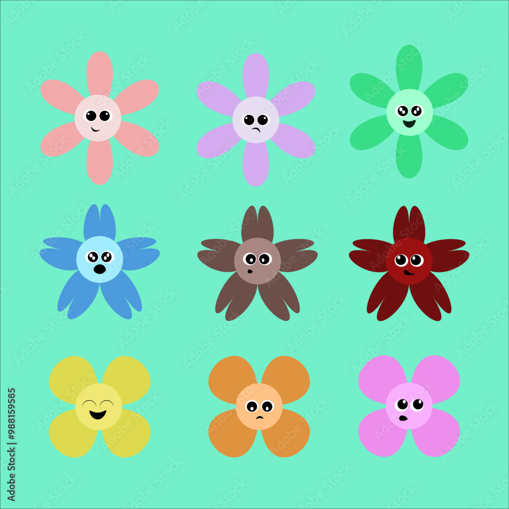 flat design facial expressions floral variations flat design facial expressions floral variations