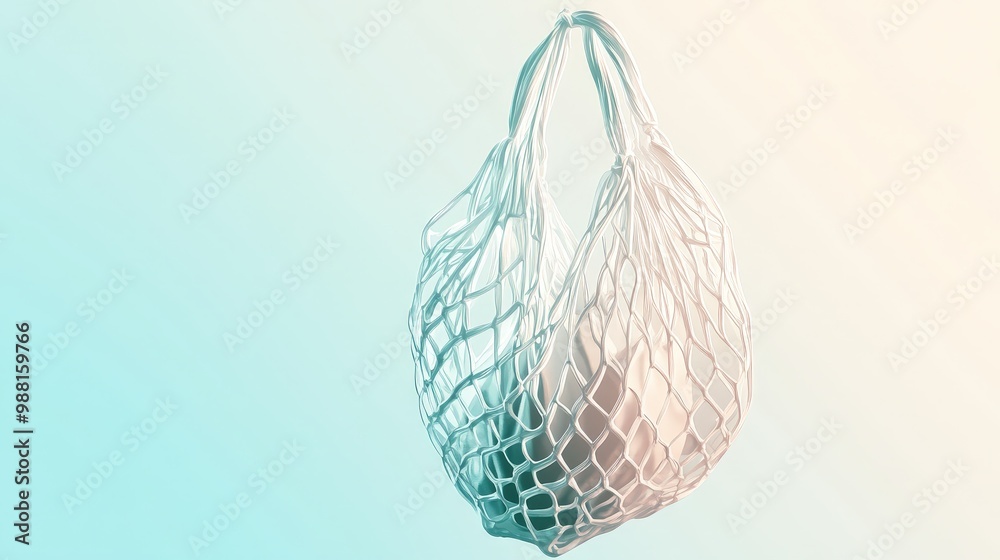 Obraz premium Minimalistic 2D Vector Illustration of String Net Bag in Soft Pastel Tones on Transparent Background