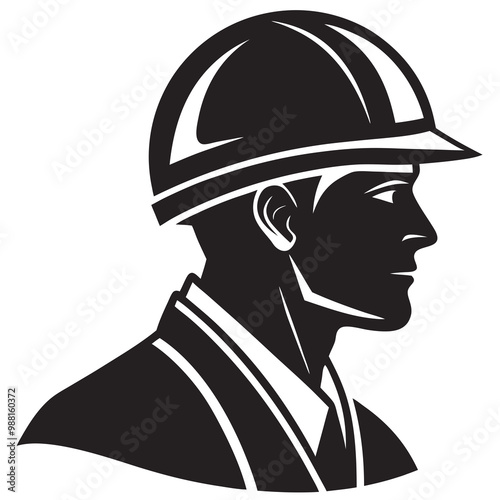 Construction workers head with helmet silhouette vector illustration