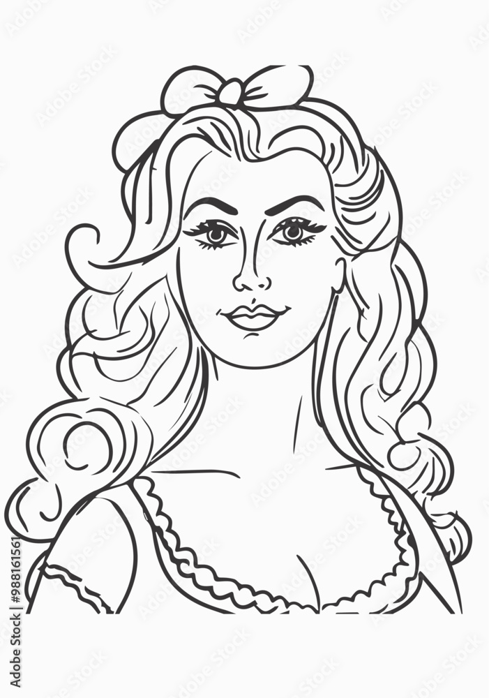 Elegant Line Art of a Woman with Flowing Hair Elegant Line Art of a Woman with Flowing Hair