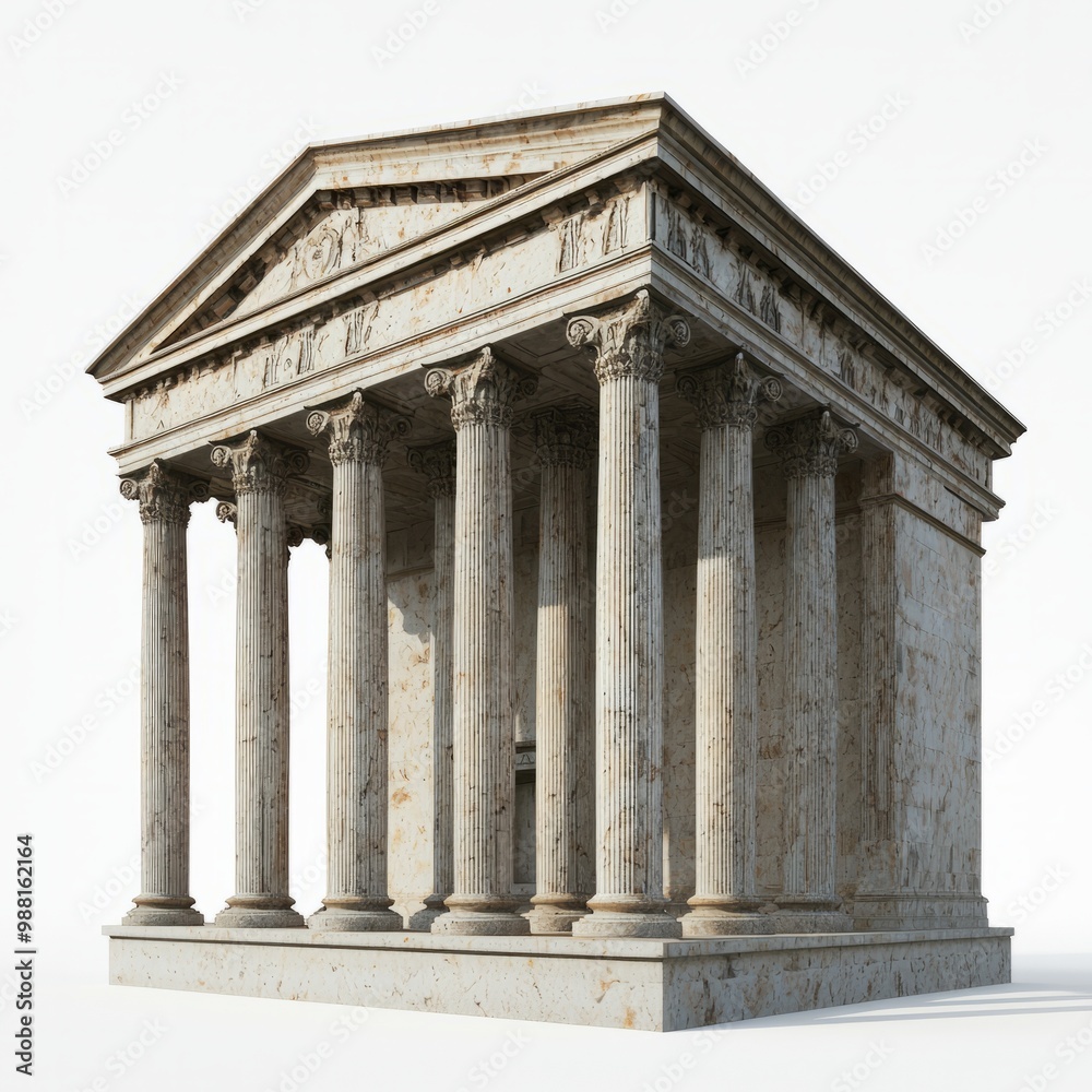 3D Render of a Roman temple with a beautifully crafted entablature, on isolated white background 3D Render of a Roman temple with a beautifully crafted entablature, on isolated white background
