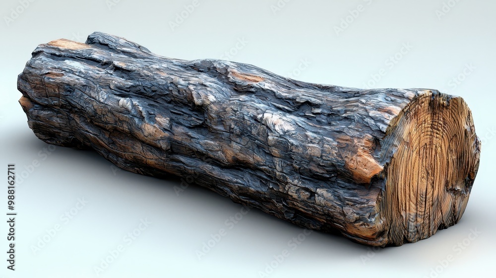 Rough Wooden Log with Bark and Growth Rings Isolated on White Background Rough Wooden Log with Bark and Growth Rings Isolated on White Background