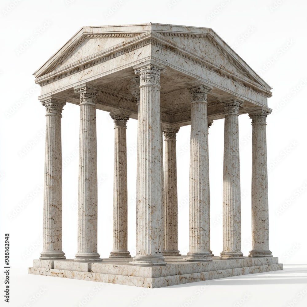 3D Render of a Roman temple with a beautifully crafted entablature, on isolated white background 3D Render of a Roman temple with a beautifully crafted entablature, on isolated white background