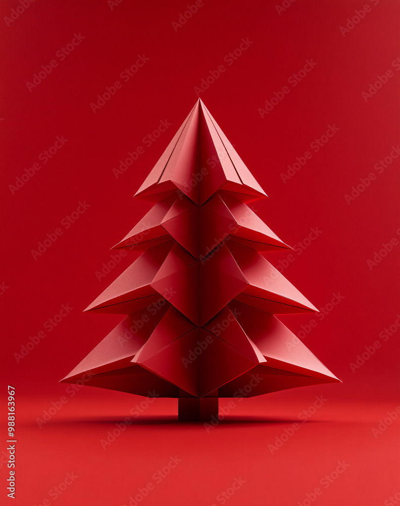 Fototapeta premium Christmas origami style Christmas tree poster background