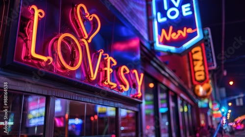 Neon love sign with glowing neon letters AI generated image