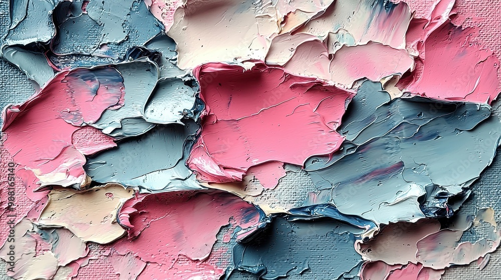 Abstract Impasto Painting with Pink Blue and Beige Oil Paints Abstract Impasto Painting with Pink Blue and Beige Oil Paints