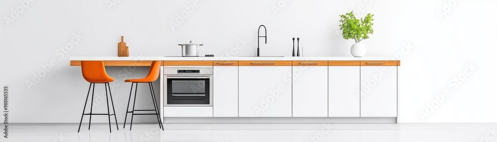 A modern kitchen with sleek cabinets and minimalist decor, balanced natural light, simple color palette of white and wood A modern kitchen with sleek cabinets and minimalist decor, balanced natural light, simple color palette of white and wood