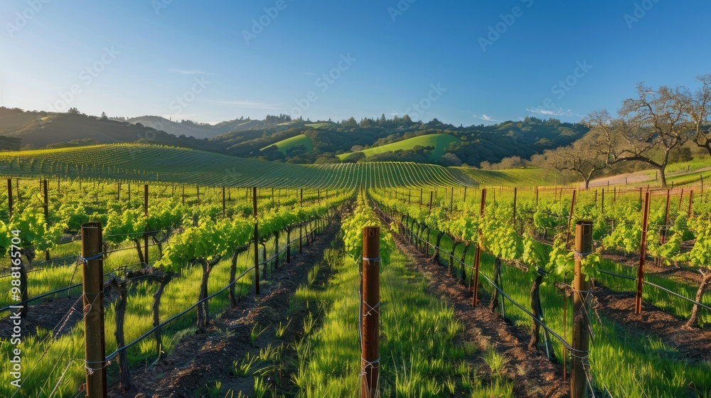 Fototapeta premium Vineyard Rows in the Golden Hour