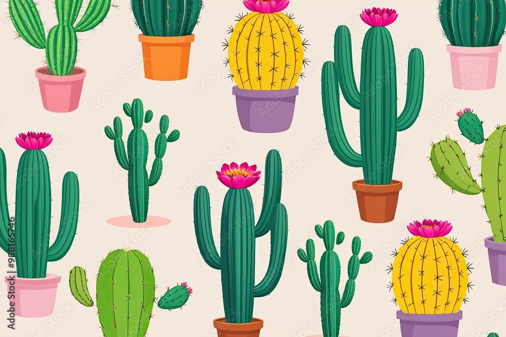 Colorful 3D Animated Cacti and Shrubs on Light Background Colorful 3D Animated Cacti and Shrubs on Light Background