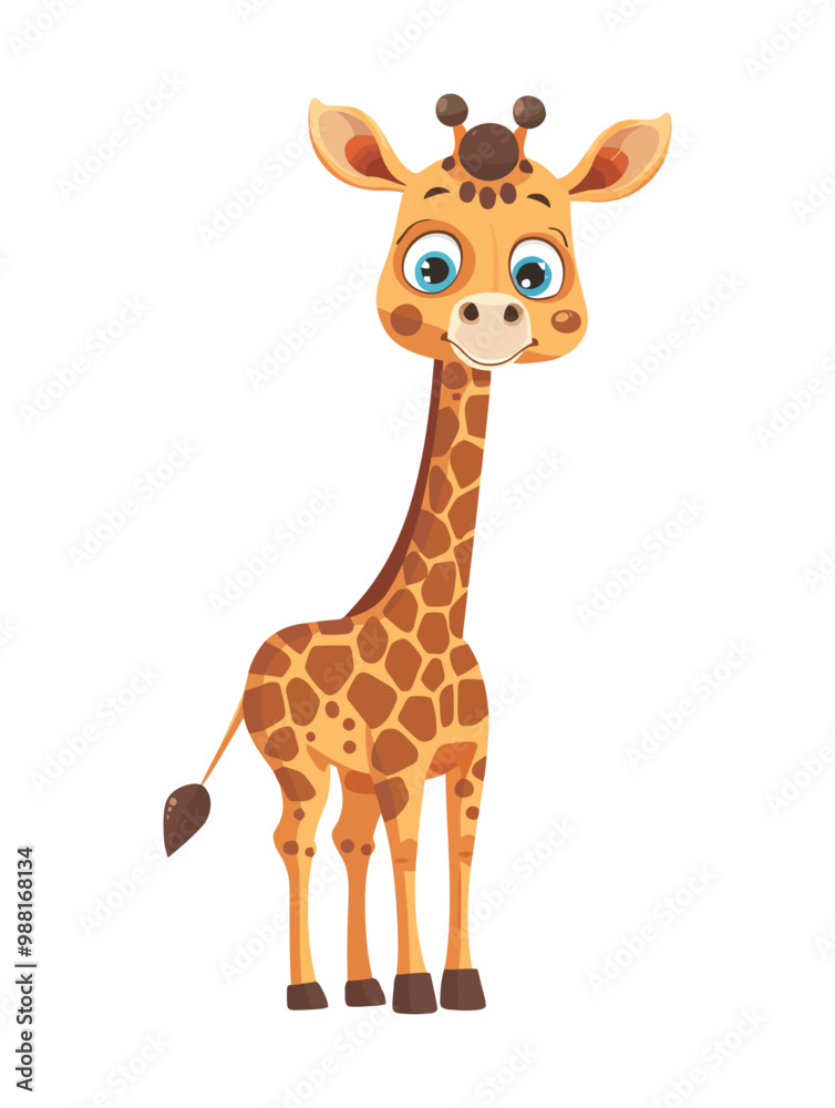 A cute cartoon giraffe standing tall with big blue eyes and a friendly expression. This giraffe illustration is ideal for children's content, jungle-themed projects, and fun animal designs A cute cartoon giraffe standing tall with big blue eyes and a friendly expression. This giraffe illustration is ideal for children's content, jungle-themed projects, and fun animal designs