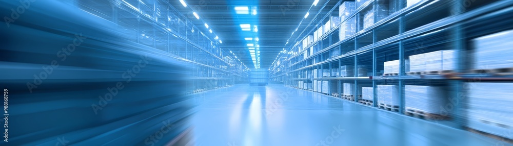 Obraz premium Blue Warehouse Interior with Motion Blur