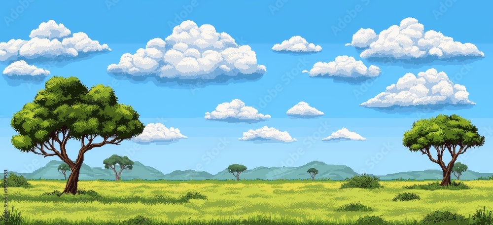Vibrant Landscape of Trees and Clouds Under Blue Sky Vibrant Landscape of Trees and Clouds Under Blue Sky