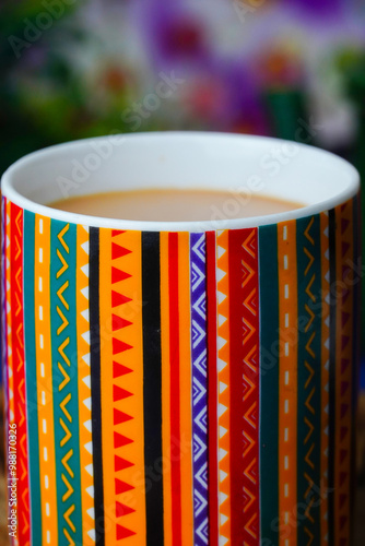 Tea, Milk Tea, Tea add in cup, cup of tea, Indian chai, Interior sindh chai, sindhi style tea, colorful background photo