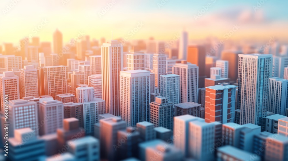 Fototapeta premium Sunset Skyline Cityscape with Modern Buildings