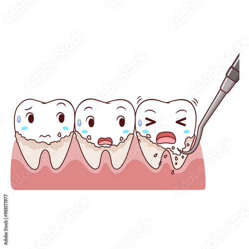 Vector illustration cartoon of removing tartar from the teeth.