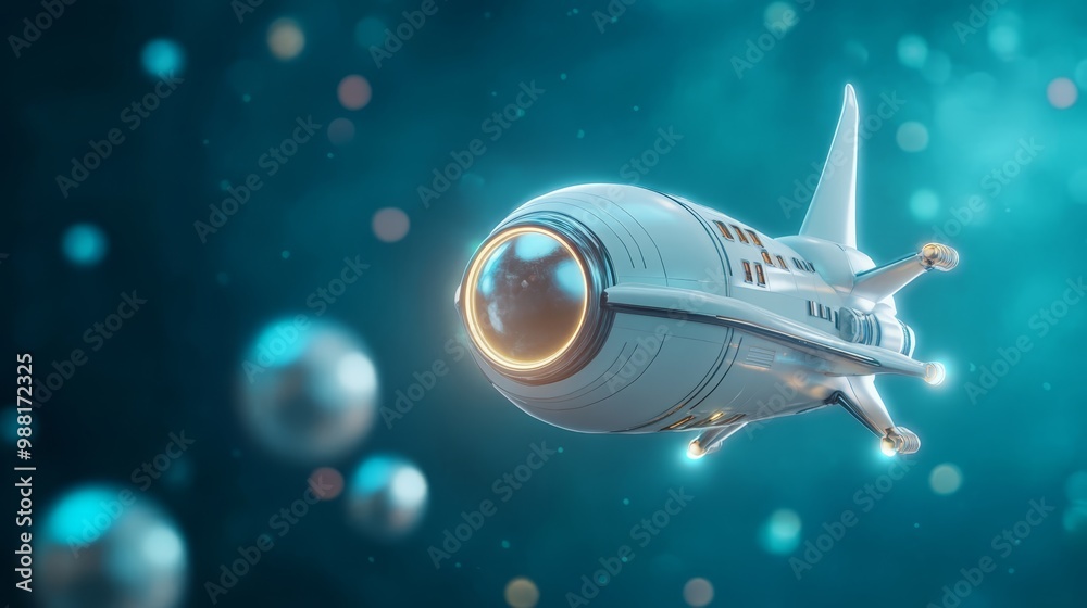 Futuristic Spaceship in Blue Space with Bokeh Lights Futuristic Spaceship in Blue Space with Bokeh Lights