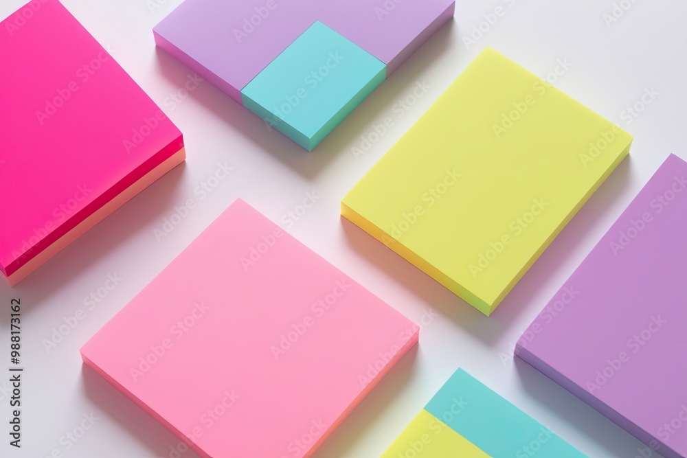 Colorful Set of Four Pastel Sticky Note Pads on White Background Colorful Set of Four Pastel Sticky Note Pads on White Background