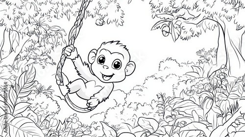 Wallpaper Mural Playful Monkey Swings on a Vine in the Jungle Torontodigital.ca