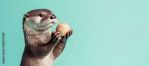 Adorable Otter with Seashell: Perfect Mascot for Eco-Friendly Campaigns photo