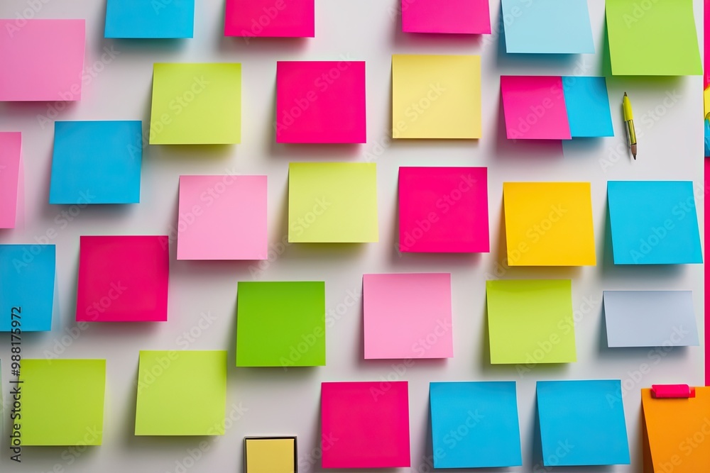 Vibrant Collection of Sticky Memo Notes on a Bright White Canvas Vibrant Collection of Sticky Memo Notes on a Bright White Canvas