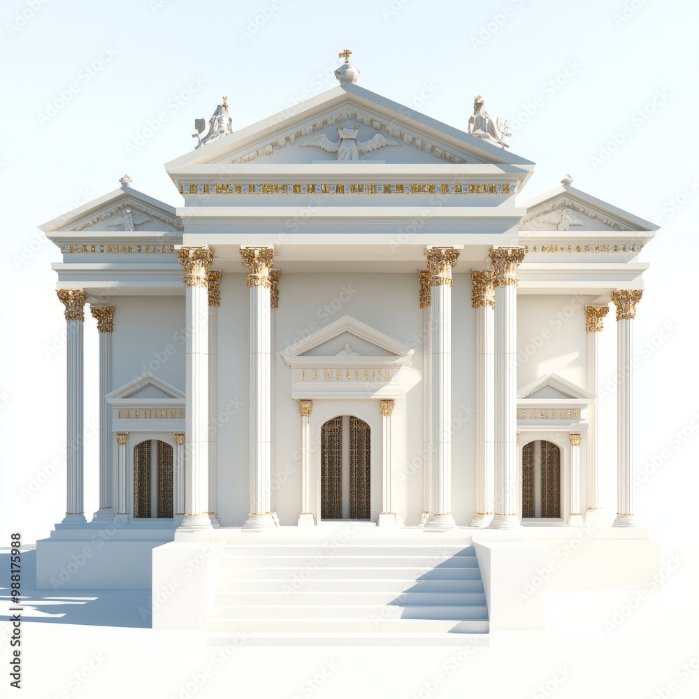 Obraz premium 3D Render of a Roman temple with tall, arched windows, on isolated white background
