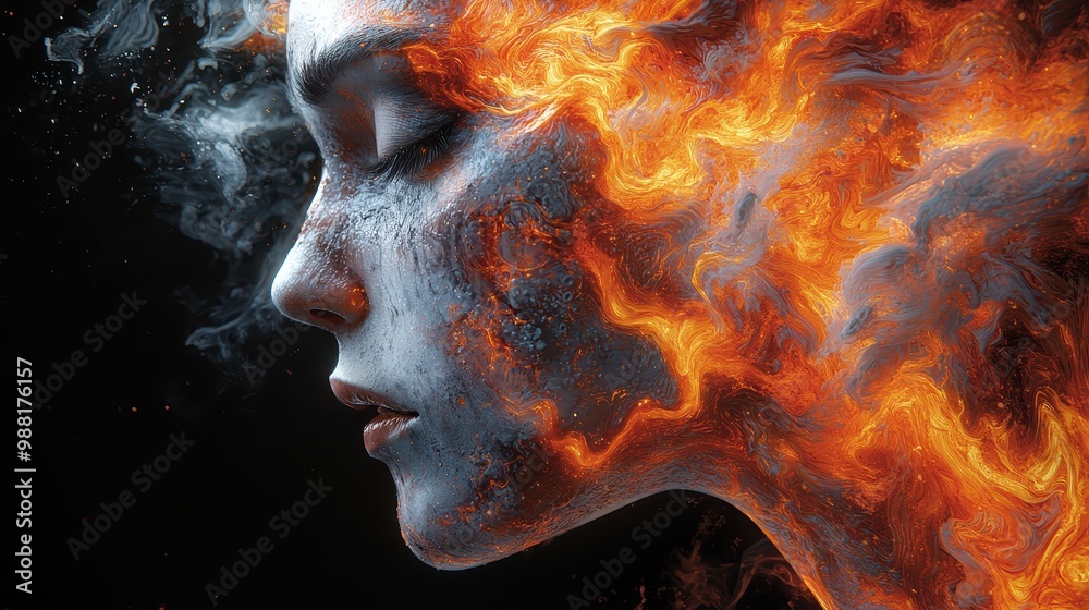 Abstract Woman Face with Fire and Smoke Abstract Woman Face with Fire and Smoke