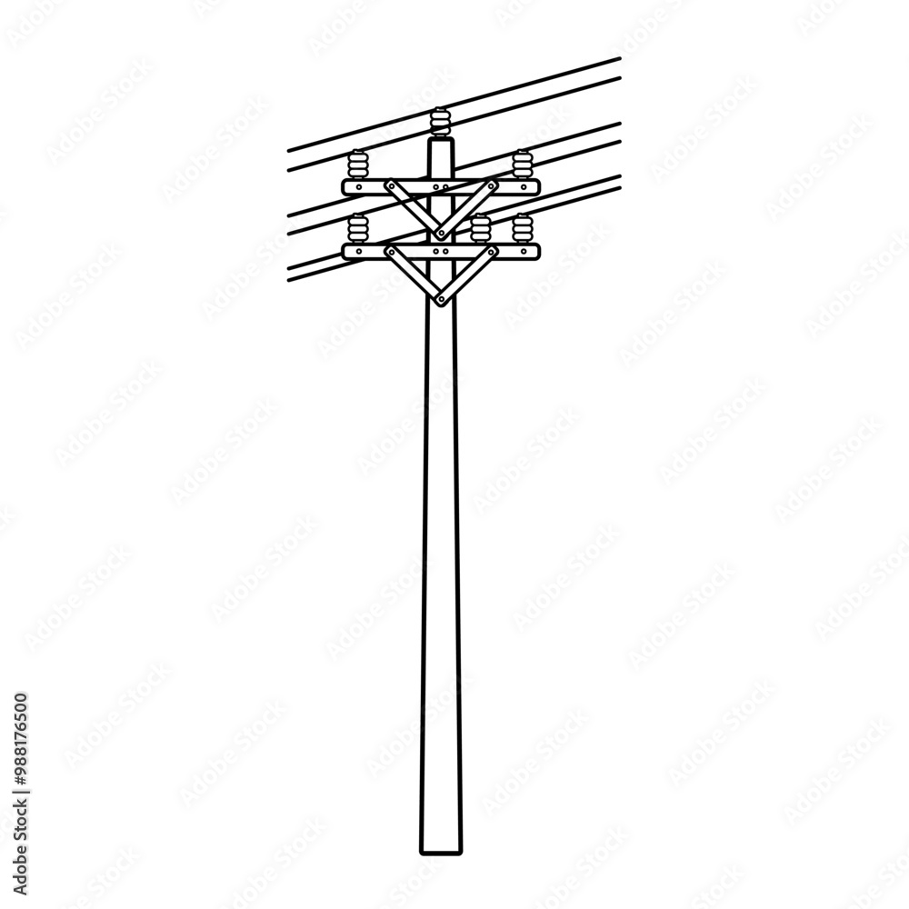 Power pole thin line icon. Power cable, electricity, iron or concrete, cable voltage, transmission, site, manufacture, station, construction, power distribution design icon symbol. Vector illustration Power pole thin line icon. Power cable, electricity, iron or concrete, cable voltage, transmission, site, manufacture, station, construction, power distribution design icon symbol. Vector illustration