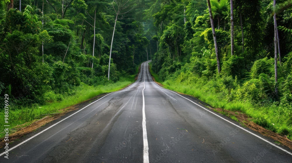Fototapeta premium Winding Road Through Lush Green Forest