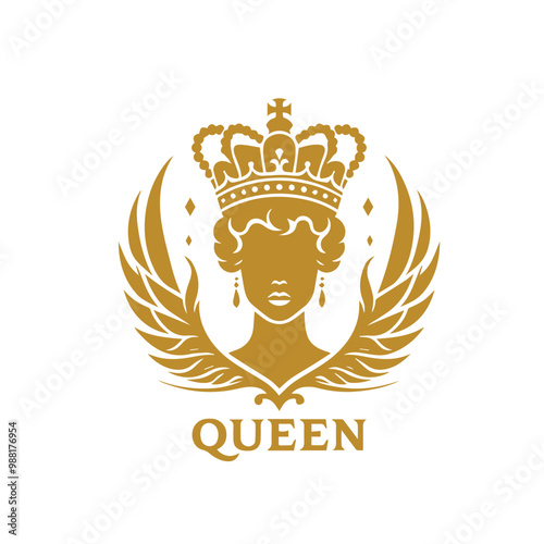 Queen logo, icon. Luxury queen logo. Premium queen vector silhouette. Ornamental luxury logo. Elegant cosmetic female logo.