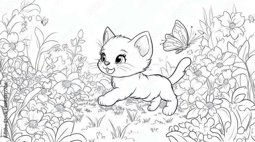 Playful Kitten in a Flower Garden Playful Kitten in a Flower Garden